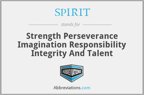 SPIRIT - Strength Perseverance Imagination Responsibility Integrity And Talent