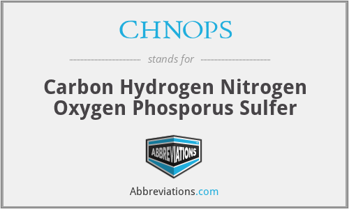 CHNOPS - Carbon Hydrogen Nitrogen Oxygen Phosporus Sulfer