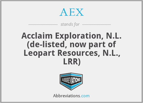 AEX - Acclaim Exploration, N.L. (de-listed, now part of Leopart Resources, N.L., LRR)
