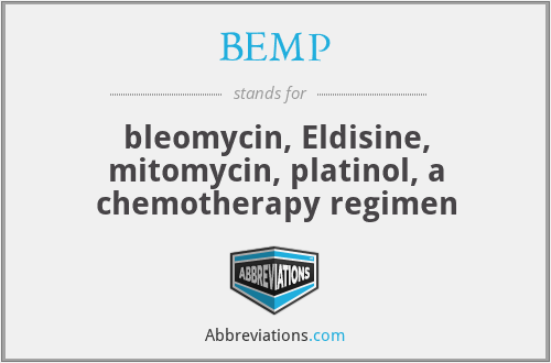 BEMP - bleomycin, Eldisine, mitomycin, platinol, a chemotherapy regimen