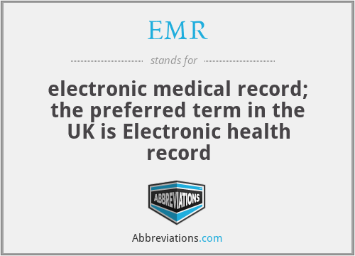 EMR - electronic medical record; the preferred term in the UK is Electronic health record