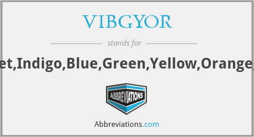 VIBGYOR - Violet,Indigo,Blue,Green,Yellow,Orange,Red