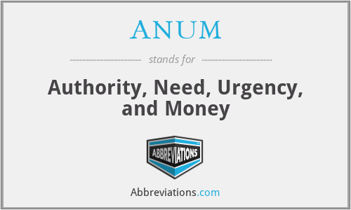 ANUM - Authority, Need, Urgency, and Money