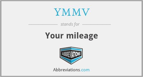 YMMV - Your mileage
