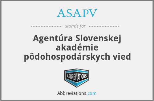 ASAPV - Agentúra Slovenskej akadémie pôdohospodárskych vied
