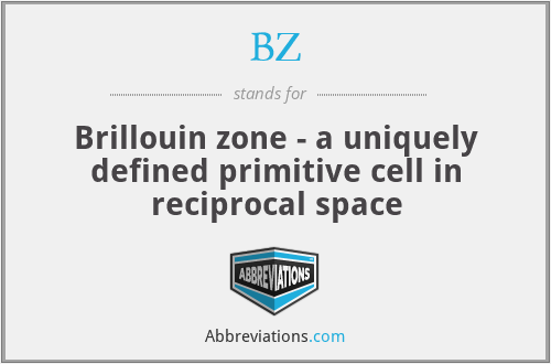BZ - Brillouin zone - a uniquely defined primitive cell in reciprocal space