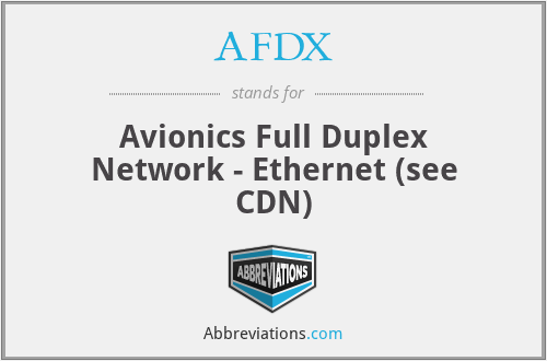 AFDX - Avionics Full Duplex Network - Ethernet (see CDN)