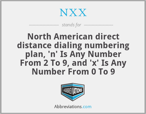NXX - North American direct distance dialing numbering plan, 'n' Is Any Number From 2 To 9, and 'x' Is Any Number From 0 To 9