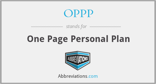 OPPP - One Page Personal Plan
