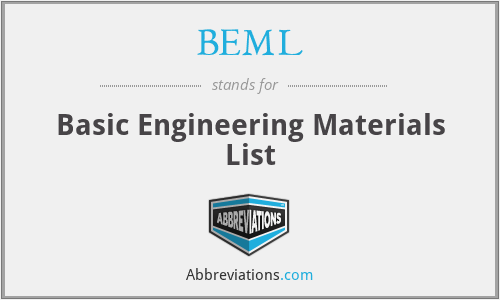 BEML - Basic Engineering Materials List