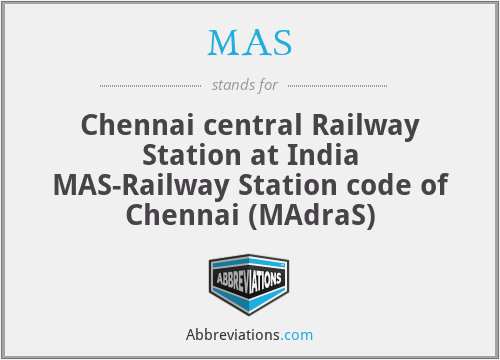 MAS - Chennai central Railway Station at India MAS-Railway Station code of Chennai (MAdraS)