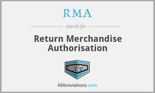 RMA - Return Merchandise Authorisation
