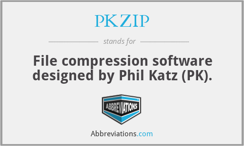 PKZIP - File compression software designed by Phil Katz (PK).