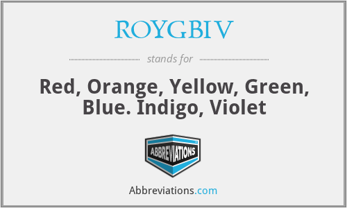 ROYGBIV - Red, Orange, Yellow, Green, Blue. Indigo, Violet