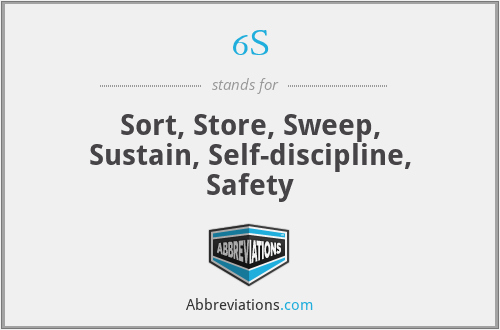 6S - Sort, Store, Sweep, Sustain, Self-discipline, Safety