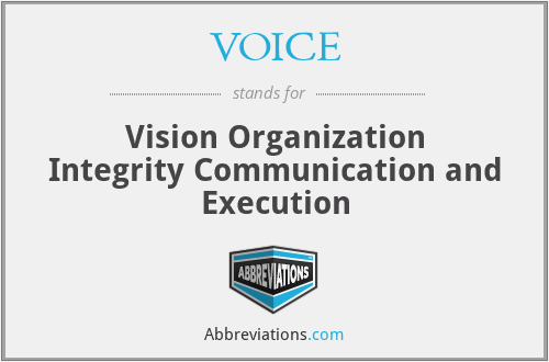 VOICE - Vision Organization Integrity Communication and Execution