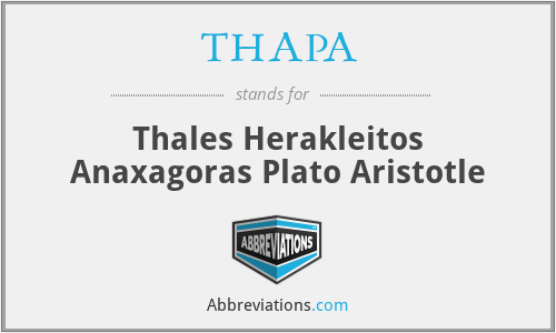 THAPA - Thales Herakleitos Anaxagoras Plato Aristotle