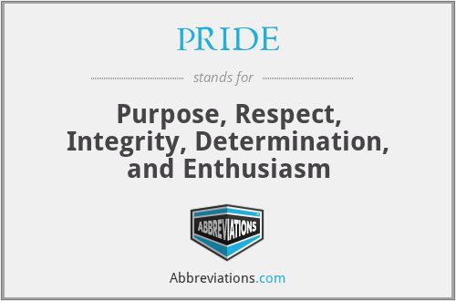 PRIDE - Purpose, Respect, Integrity, Determination, and Enthusiasm