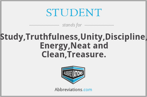 STUDENT - Study,Truthfulness,Unity,Discipline, Energy,Neat and Clean,Treasure.