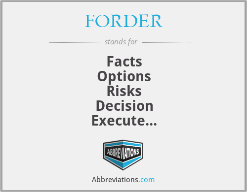 FORDER - Facts
Options
Risks
Decision
Execute
Review
