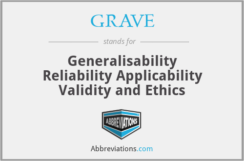 GRAVE - Generalisability Reliability Applicability Validity and Ethics