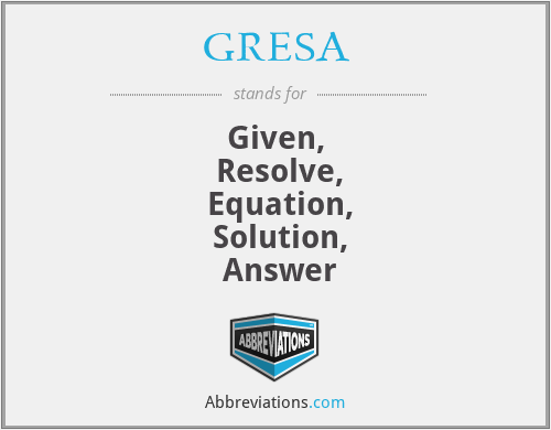 GRESA - Given,
 Resolve,
 Equation,
 Solution,
 Answer