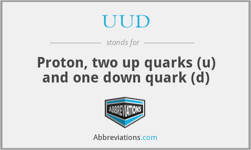 UUD - Proton, two up quarks (u) and one down quark (d)