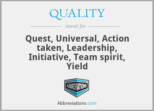 QUALITY - Quest, Universal, Action taken, Leadership, Initiative, Team spirit, Yield