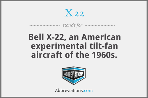 X22 - Bell X-22, an American experimental tilt-fan aircraft of the 1960s.