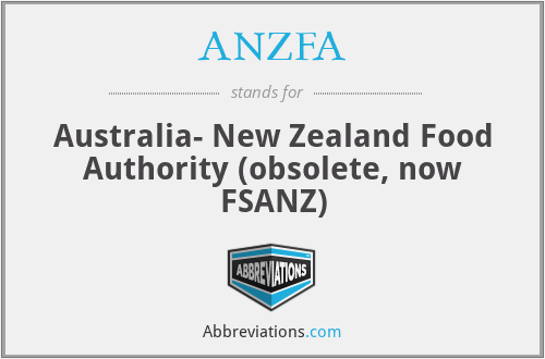 ANZFA - Australia- New Zealand Food Authority (obsolete, now FSANZ)