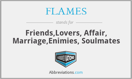 FLAMES - Friends,Lovers, Affair, Marriage,Enimies, Soulmates