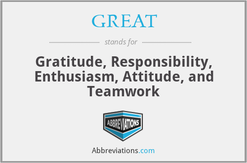 GREAT - Gratitude, Responsibility, Enthusiasm, Attitude, and Teamwork