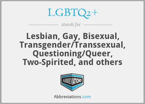 LGBTQ2+ - Lesbian, Gay, Bisexual, Transgender/Transsexual, Questioning/Queer, Two-Spirited, and others