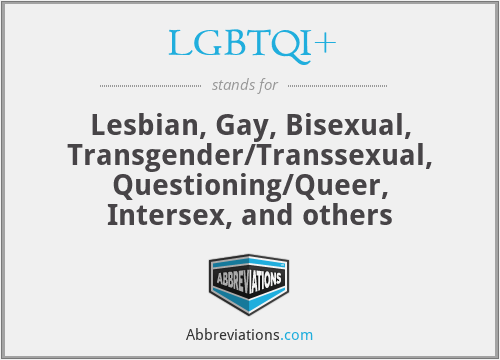 LGBTQI+ - Lesbian, Gay, Bisexual, Transgender/Transsexual, Questioning/Queer, Intersex, and others