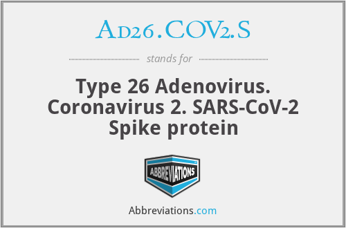 Ad26.COV2.S - Type 26 Adenovirus. Coronavirus 2. SARS-CoV-2 Spike protein