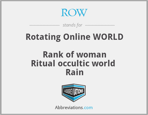 ROW - Rotating Online WORLD

Rank of woman
Ritual occultic world 
Rain