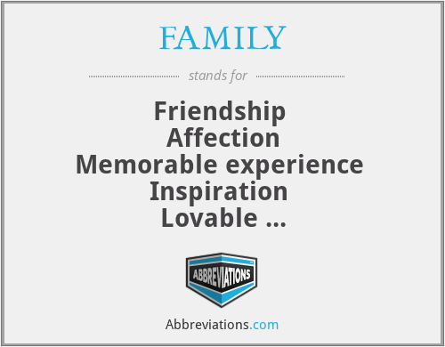 FAMILY - Friendship 
Affection
Memorable experience 
Inspiration 
Lovable 
Yearn