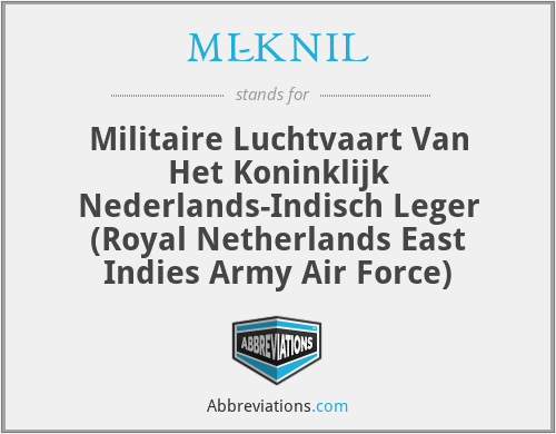 ML-KNIL - Militaire Luchtvaart Van Het Koninklijk Nederlands-Indisch Leger
(Royal Netherlands East Indies Army Air Force)