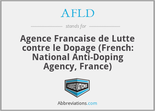 AFLD - Agence Francaise de Lutte contre le Dopage (French: National Anti-Doping Agency, France)