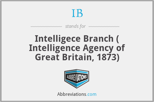 IB - Intelligece Branch ( Intelligence Agency of Great Britain, 1873)