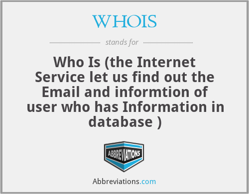 WHOIS - Who Is (the Internet Service let us find out the Email and informtion of user who has Information in database )