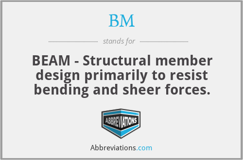 BM - BEAM - Structural member design primarily to resist bending and sheer forces.