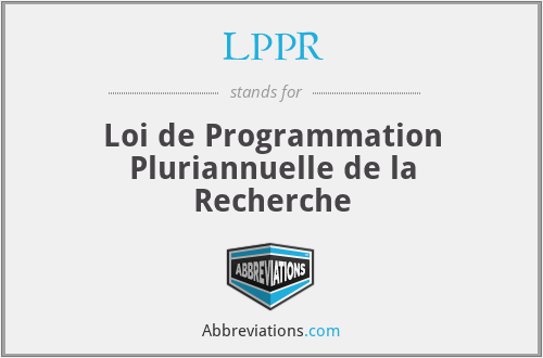 LPPR - Loi de Programmation Pluriannuelle de la Recherche