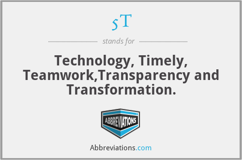5T - Technology, Timely, Teamwork,Transparency and Transformation.