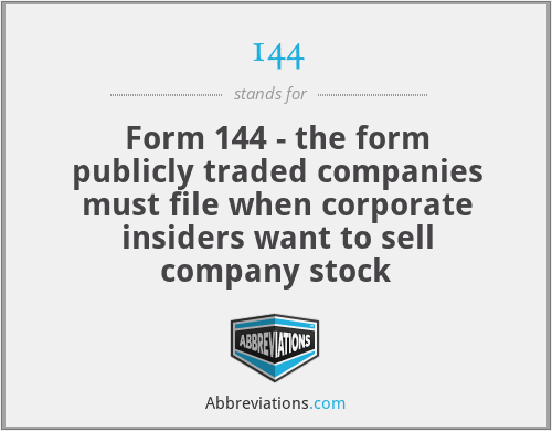 144 - Form 144 - the form publicly traded companies must file when corporate insiders want to sell company stock
