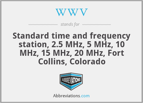 WWV - Standard time and frequency station, 2.5 MHz, 5 MHz, 10 MHz, 15 MHz, 20 MHz, Fort Collins, Colorado