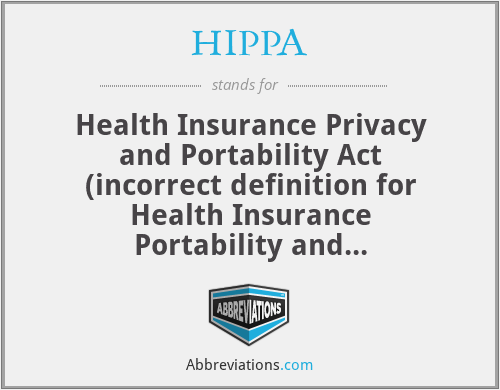 HIPPA - Health Insurance Privacy and Portability Act (incorrect definition for Health Insurance Portability and Accountability Act)