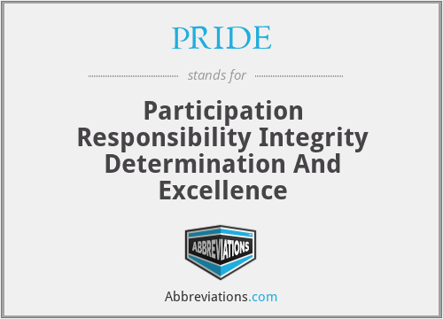 PRIDE - Participation Responsibility Integrity Determination And Excellence