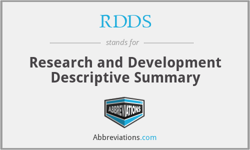 RDDS - Research and Development Descriptive Summary