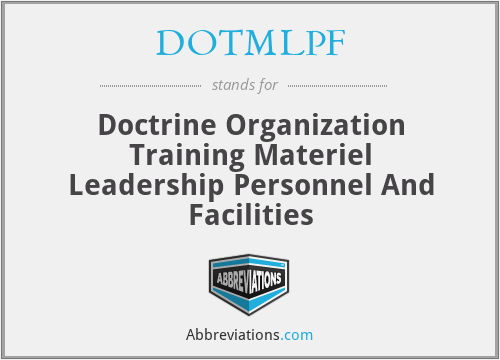 DOTMLPF - Doctrine Organization Training Materiel Leadership Personnel And Facilities